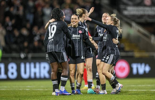 GER, Frankfurt, Eintracht Frankfurt vs FC Nordsjaelland, Europacup, Fussball, UEFA, Spielzeit 2024 2026, Stadion am Brentanobad, Viertelfinale, Hinspiel im Bild: Ereleta Memeti (Eintracht Frankfurt Frauen 27), erzielt das 3:0, Tor, Jubel und Freude, Emotionen DFB DFL REGULATIONS PROHIBIT ANY USE OF PHOTOGRAPHS AS IMAGE SEQUENCES AND OR QUASI-VIDEO, 11.02.2026 Copyright: HMBxMedia HendrikxHamelau