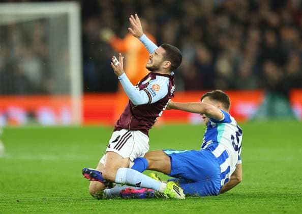 Emiliano Buendia of Aston Villa is fouled by Joel Veltman of Brighton & Hove Albion Aston Villa v Brighton and Hove Albion, Premier League, Football, Villa Park, Birmingham, UK - 11 Feb 2026Birmingham Villa Park United Kingdom EDITORIAL USE ONLY No use with unauthorised audio, video, data, fixture lists, club league logos or live services. Online in-match use limited to 120 images, no video emulation. No use in betting, games or single club league player publications. Copyright: xMichaelxZemanek Shutterstockx 16540332m