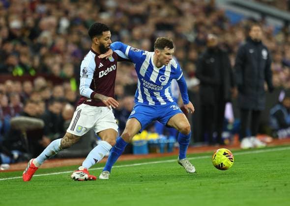 Joel Veltman of Brighton & Hove Albion competes for the ball with Douglas Luiz of Aston Villa Aston Villa v Brighton and Hove Albion, Premier League, Football, Villa Park, Birmingham, UK - 11 Feb 2026Birmingham Villa Park United Kingdom EDITORIAL USE ONLY No use with unauthorised audio, video, data, fixture lists, club league logos or live services. Online in-match use limited to 120 images, no video emulation. No use in betting, games or single club league player publications. Copyright: xMichaelxZemanek Shutterstockx 16540332ab