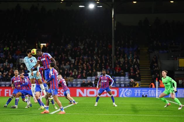 Chrisantus Uche of Crystal Palace with a header on goal that leads to Jefferson Lerma of Crystal Palace scoring an own goal Crystal Palace v Burnley, Premier League, Football, Selhurst Park, London, UK - 11 Feb 2026London Selhurst Park United Kingdom EDITORIAL USE ONLY No use with unauthorised audio, video, data, fixture lists, club league logos or live services. Online in-match use limited to 120 images, no video emulation. No use in betting, games or single club league player publications. Copyright: xSimonxDael Shutterstockx 16540342h