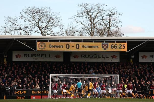A general view during play. Burton Albion v West Ham United, Emirates FA Cup, Fourth Round, Football, Pirelli Stadium, Burton upon Trent, UK - 14 Feb 2026Burton upon Trent Pirelli Stadium United Kingdom EDITORIAL USE ONLY No use with unauthorised audio, video, data, fixture lists, club league logos or live services. Online in-match use limited to 120 images, no video emulation. No use in betting, games or single club league player publications. Copyright: xRyanxBrowne Shutterstockx 16608141aq