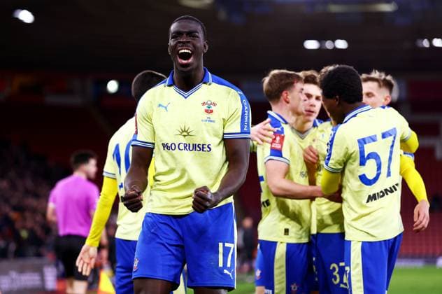 Joshua Quarshie of Southampton celebrates. Southampton v Leicester City, Emirates FA Cup, Fourth Round, Football, St Mary s Stadium, Southampton, UK - 14 Feb 2026Southampton St Mary s Stadium United Kingdom EDITORIAL USE ONLY No use with unauthorised audio, video, data, fixture lists, club league logos or live services. Online in-match use limited to 120 images, no video emulation. No use in betting, games or single club league player publications. Copyright: xJamesxMarsh Shutterstockx 16608181an