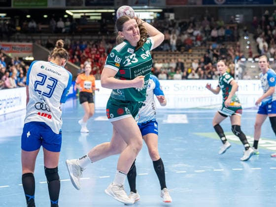 Nicola Merz (Frisch Auf Frauen, 23) von aussen, Frisch Auf Goeppingen vs. Union Neckarsulm, Handball, 1. Bundesliga, Spielzeit 2025 2026, 14.02.2026 Frisch Auf Goeppingen vs. Sport-Union Neckarsulm, Handball, 1. Bundesliga, Spielzeit 2025 2026, 14.02.2026 Goeppingen Copyright: xMichaelxSchmidt Eibner-Pressefotx EP_MST