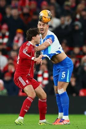 Federico Chiesa of Liverpool ad Lewis Dunk of Brighton & Hove Albion Liverpool v Brighton and Hove Albion, Emirates FA Cup, Fourth Round, Football, Anfield, Liverpool, UK - 14 Feb 2026Liverpool Anfield United Kingdom EDITORIAL USE ONLY No use with unauthorised audio, video, data, fixture lists, club league logos or live services. Online in-match use limited to 120 images, no video emulation. No use in betting, games or single club league player publications. Copyright: xPaulxCurrie Shutterstockx 16608525n