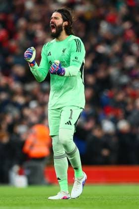Alisson Becker of Liverpool celebrates the 1st goal scored by Curtis Jones Liverpool v Brighton and Hove Albion, Emirates FA Cup, Fourth Round, Football, Anfield, Liverpool, UK - 14 Feb 2026Liverpool Anfield United Kingdom EDITORIAL USE ONLY No use with unauthorised audio, video, data, fixture lists, club league logos or live services. Online in-match use limited to 120 images, no video emulation. No use in betting, games or single club league player publications. Copyright: xPaulxCurrie Shutterstockx 16608525af