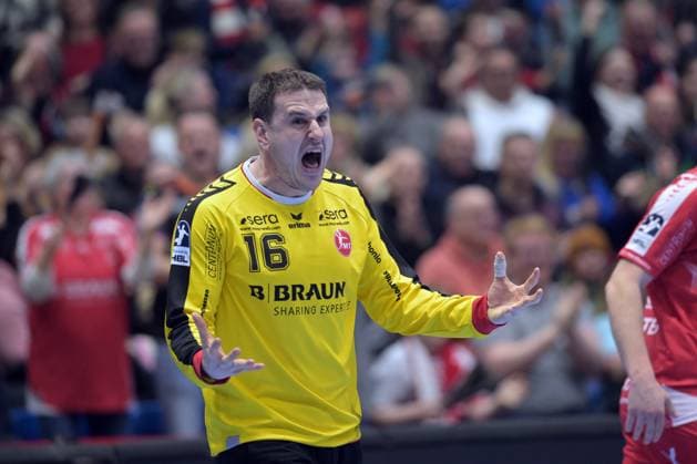 Jubel bei Nebojsa Simic (Torwart MT Melsungen 16) , GER, MT Melsungen - Frisch Auf Goeppingen, Handball, 1. Bundesliga, 21. Spieltag, Saison 2025 2026, 14.02.2026, GER, MT Melsungen - Frisch Auf Goeppingen, Handball, 1. Bundesliga, 21. Spieltag, Saison 2025 2026, 14.02.2026 Kassel Copyright: xEibner-Pressefotox xRolandxSippelx EP_RSL