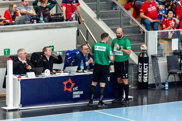 15.02.2026, GER, Handball, Frauen, Saison 2025 2026, EHF European League , Gruppenphase, Thueringer HC - Motherson Mosonmagyarovari KC Jansonas, Tadas Brodic, Matija Hodzic, Matija 99947 Bad Langensalza Salza Halle Sporthalle Mehrz Thüringen Deutschland