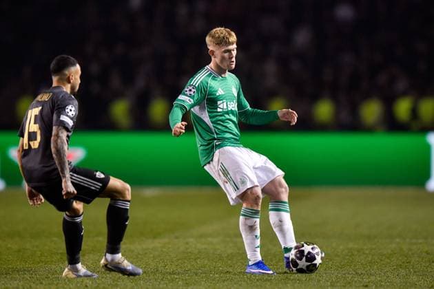 Lewis Hall of Newcastle United Football Club passes the ball Qarabag v Newcastle United, UEFA Champions League, Knockout Round Play-Offs, First Leg, Football, Tofig Bahramov Republican Stadium, Baku, Azerbaijan - 18 Feb 2026Baku Tofig Bahramov Republican Stadiu Azerbaijan EDITORIAL USE ONLY No use with unauthorised audio, video, data, fixture lists, club league logos or live services. Online in-match use limited to 120 images, no video emulation. No use in betting, games or single club league player publications. Copyright: xElmirxKarimov Shutterstockx 16660416u