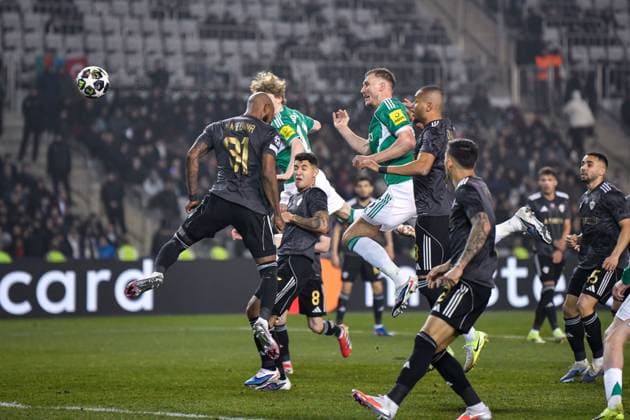 Dan Burn of Newcastle United Football Club heads the ball towards goal from a corner Qarabag v Newcastle United, UEFA Champions League, Knockout Round Play-Offs, First Leg, Football, Tofig Bahramov Republican Stadium, Baku, Azerbaijan - 18 Feb 2026Baku Tofig Bahramov Republican Stadiu Azerbaijan EDITORIAL USE ONLY No use with unauthorised audio, video, data, fixture lists, club league logos or live services. Online in-match use limited to 120 images, no video emulation. No use in betting, games or single club league player publications. Copyright: xElmirxKarimov Shutterstockx 16660416ax