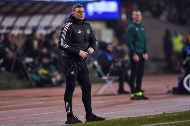 Eddie Howe of Newcastle United Football Club watches the game Qarabag v Newcastle United, UEFA Champions League, Knockout Round Play-Offs, First Leg, Football, Tofig Bahramov Republican Stadium, Baku, Azerbaijan - 18 Feb 2026Baku Tofig Bahramov Republican Stadiu Azerbaijan EDITORIAL USE ONLY No use with unauthorised audio, video, data, fixture lists, club league logos or live services. Online in-match use limited to 120 images, no video emulation. No use in betting, games or single club league player publications. Copyright: xElmirxKarimov Shutterstockx 16660416bv
