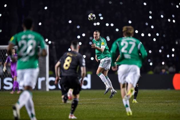 Dan Burn of Newcastle United Football Club heads the ball Qarabag v Newcastle United, UEFA Champions League, Knockout Round Play-Offs, First Leg, Football, Tofig Bahramov Republican Stadium, Baku, Azerbaijan - 18 Feb 2026Baku Tofig Bahramov Republican Stadiu Azerbaijan EDITORIAL USE ONLY No use with unauthorised audio, video, data, fixture lists, club league logos or live services. Online in-match use limited to 120 images, no video emulation. No use in betting, games or single club league player publications. Copyright: xElmirxKarimov Shutterstockx 16660416bt
