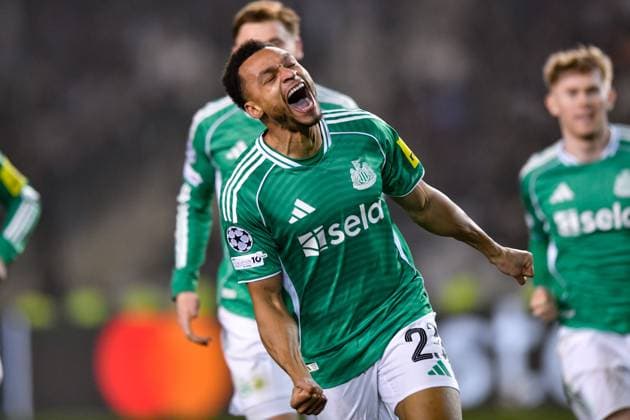 Jacob Murphy of Newcastle United Football Club runs off to celebrate after scoring Qarabag v Newcastle United, UEFA Champions League, Knockout Round Play-Offs, First Leg, Football, Tofig Bahramov Republican Stadium, Baku, Azerbaijan - 18 Feb 2026Baku Tofig Bahramov Republican Stadiu Azerbaijan EDITORIAL USE ONLY No use with unauthorised audio, video, data, fixture lists, club league logos or live services. Online in-match use limited to 120 images, no video emulation. No use in betting, games or single club league player publications. Copyright: xElmirxKarimov Shutterstockx 16660416cf