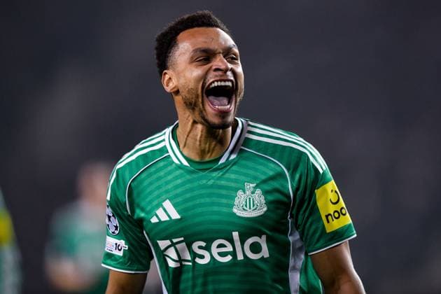 Jacob Murphy of Newcastle United Football Club celebrates his goal Qarabag v Newcastle United, UEFA Champions League, Knockout Round Play-Offs, First Leg, Football, Tofig Bahramov Republican Stadium, Baku, Azerbaijan - 18 Feb 2026Baku Tofig Bahramov Republican Stadiu Azerbaijan EDITORIAL USE ONLY No use with unauthorised audio, video, data, fixture lists, club league logos or live services. Online in-match use limited to 120 images, no video emulation. No use in betting, games or single club league player publications. Copyright: xElmirxKarimov Shutterstockx 16660416cd