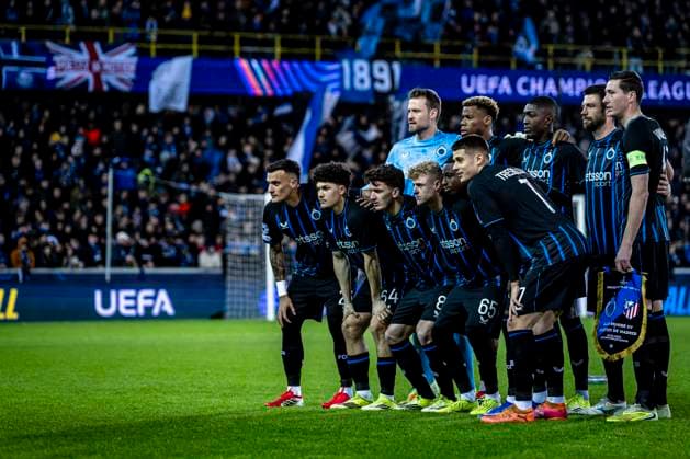 Club Brugge goalkeeper Simon Mignolet, Club Brugge defender Kyriani Talbi, Club Brugge defender Joel Ordonez, Club Brugge defender Brandon Mechele, Club Brugge midfielder Joaquin Seys, Club Brugge midfielder Aleksandar Stankovic, Club Brugge midfielder Raphael Onyedika, Club Brugge forwarder Mamadou Diakhon, Club Brugge midfielder Hans Vanaken, Club Brugge forwarder Christos Tzolis, Club Brugge forwarder Nicolo Tresoldi, during the match Club Brugge KV vs Atletico de Madrid at the Jan Breydelstadion for the Champions League - KO play-offs - 1st leg season 2025-2026 in BRUGGE, Belgium on 18 february 2026. (Photo by Stefan Koops EYE4IMAGES DeFodi Images) -
