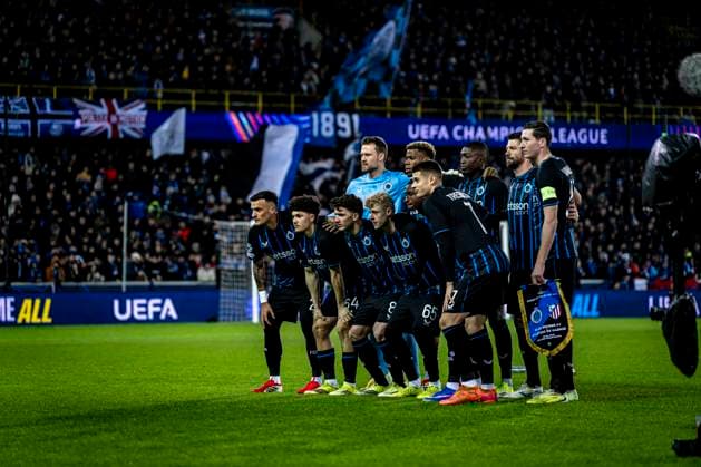Club Brugge goalkeeper Simon Mignolet, Club Brugge defender Kyriani Talbi, Club Brugge defender Joel Ordonez, Club Brugge defender Brandon Mechele, Club Brugge midfielder Joaquin Seys, Club Brugge midfielder Aleksandar Stankovic, Club Brugge midfielder Raphael Onyedika, Club Brugge forwarder Mamadou Diakhon, Club Brugge midfielder Hans Vanaken, Club Brugge forwarder Christos Tzolis, Club Brugge forwarder Nicolo Tresoldi, during the match Club Brugge KV vs Atletico de Madrid at the Jan Breydelstadion for the Champions League - KO play-offs - 1st leg season 2025-2026 in BRUGGE, Belgium on 18 february 2026. (Photo by Stefan Koops EYE4IMAGES DeFodi Images) -