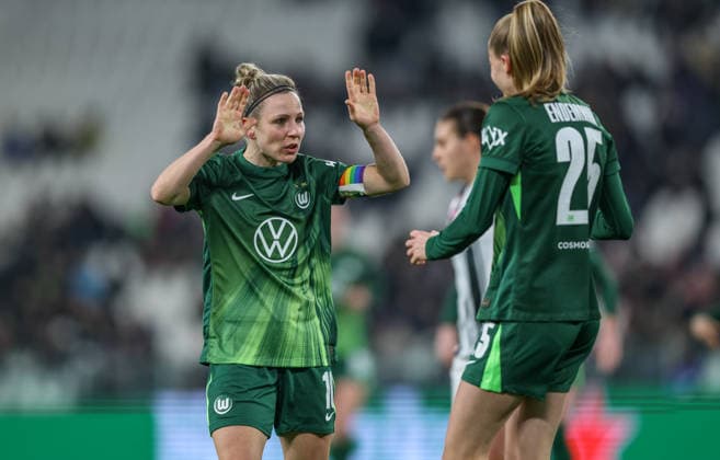 ITA, Wolfsburg, Juventus Turin vs VfL Wolfsburg, Women s Champions League, Fussball, UEFA, Spielzeit 2025 2026, Allianz Stadium, Playoffs, Rückspiel im Bild: Vivien Endemann (VfL Wolfsburg Frauen 25) erzielt das 1:0, Tor, Jubel und Freude, Emotionen , Svenja Huth (VfL Wolfsburg Frauen 10) DFB DFL REGULATIONS PROHIBIT ANY USE OF PHOTOGRAPHS AS IMAGE SEQUENCES AND OR QUASI-VIDEO, 19.02.2026 Copyright: HMBxMedia HendrikxHamelau