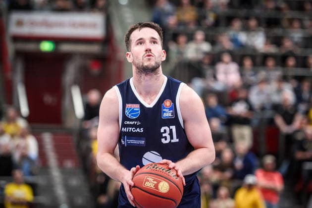 Spencer Reaves (Syntainics MBC, 31) - Freiwurf GER, MHP Riesen Ludwigsburg vs. Syntainics MBC, Basketball Bundesliga, easycredit BBL, 21. Spieltag, Spielzeit 2025 2026, 19.02.2026 GER, MHP Riesen Ludwigsburg vs. Syntainics MBC, Basketball Bundesliga, easycredit BBL, 21. Spieltag, Spielzeit 2025 2026, 19.02.2026 Ludwigsburg Copyright: xSandyxDinkelackerx EP_SDR