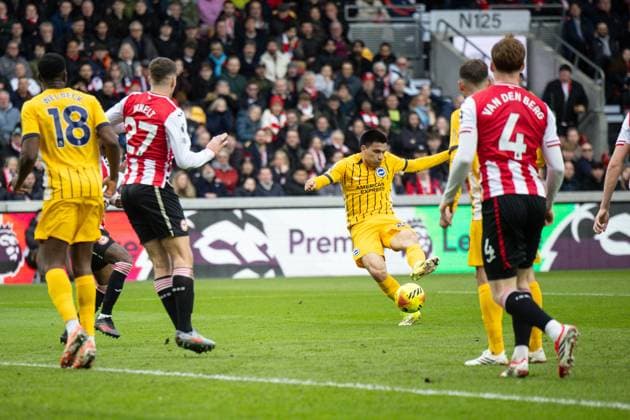 Diego Gomez of Brighton & Hove Albion scores 0-1 Brentford v Brighton and Hove Albion, Premier League, Football, Gtech Community Stadium, London, UK - 21 Feb 2026London Gtech Community Stadium United Kingdom EDITORIAL USE ONLY No use with unauthorised audio, video, data, fixture lists, club league logos or live services. Online in-match use limited to 120 images, no video emulation. No use in betting, games or single club league player publications. Copyright: xIanxTuttle Shutterstockx 16681480w