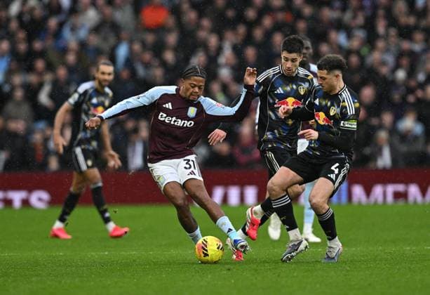 Leon Bailey of Aston Villa and Ethan Ampadu of Leeds United Aston Villa v Leeds United, Premier League, Football, Villa Park, Birmingham, UK - 21 Feb 2026Birmingham Villa Park United Kingdom EDITORIAL USE ONLY No use with unauthorised audio, video, data, fixture lists, club league logos or live services. Online in-match use limited to 120 images, no video emulation. No use in betting, games or single club league player publications. Copyright: xAnnaxGowthorpe Shutterstockx 16681467t