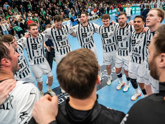 Jubel bei dem THW Kiel nach dem Sieg, Frisch Auf Goeppingen vs. THW Kiel, Handball, 1. Bundesliga, Herren, Spielzeit 2025 2026, 21.02.2026, Frisch Auf Goeppingen vs. THW Kiel, Handball, 1. Bundesliga, Herren, Spielzeit 2025 2026, 21.02.2026 Goeppingen Copyright: xEibner-Pressefoto MichaelxSchmidx EP_MST