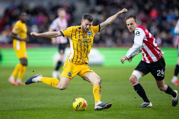 James Milner of Brighton & Hove Albion and Mikkel Damsgaard of Brentford Brentford v Brighton and Hove Albion, Premier League, Football, Gtech Community Stadium, London, UK - 21 Feb 2026London Gtech Community Stadium United Kingdom EDITORIAL USE ONLY No use with unauthorised audio, video, data, fixture lists, club league logos or live services. Online in-match use limited to 120 images, no video emulation. No use in betting, games or single club league player publications. Copyright: xIanxTuttle Shutterstockx 16681480cq