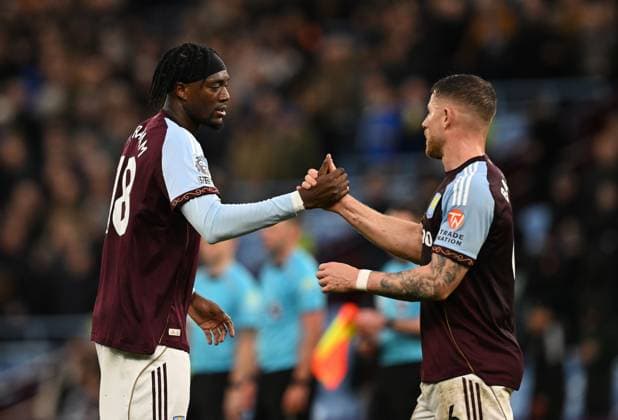 Tammy Abraham and Ross Barkley of Aston Villa after the game Aston Villa v Leeds United, Premier League, Football, Villa Park, Birmingham, UK - 21 Feb 2026Birmingham Villa Park United Kingdom EDITORIAL USE ONLY No use with unauthorised audio, video, data, fixture lists, club league logos or live services. Online in-match use limited to 120 images, no video emulation. No use in betting, games or single club league player publications. Copyright: xAnnaxGowthorpe Shutterstockx 16681467bx