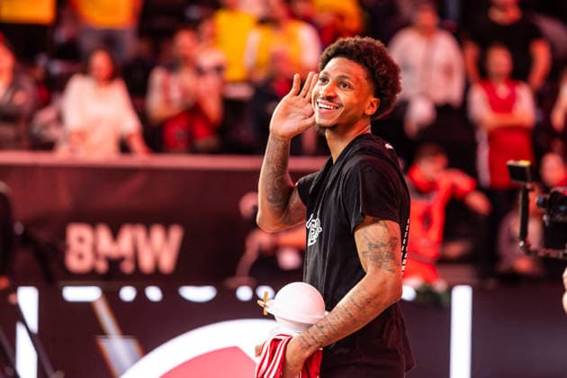 GER, BMW Top Four, Basketball BBL Pokal, Finale, BMA365 Bamberg Baskets - ALBA Berlin. 22.02.2026, SAP Garden, München, GER, BMW Top Four, Basketball BBL Pokal, Finale, BMA365 Bamberg Baskets - ALBA Berlin. Demarcus Demonia (BMA365 Bamberg Baskets, 8) Foto Alexander Trienitz München SAP Garden Bayern Deutschland