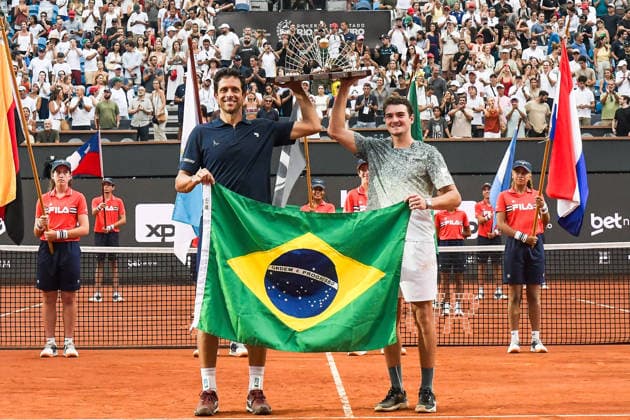rio open, etapa do ATP, Tennis Herren world tour 500 rio open, etapa do atp world tour 500 Rio de Janeiro RJ, 22 02 2026 - Rio Open ATP 500 RJ - Joao Fonseca and Marcelo Melo BRA are doubles champions at the Rio Open, an ATP World Tour 500 event, which takes place at the Jockey Club Brasileiro in Gavea, South Zone of Rio de Janeiro, this Sunday, February 22, 2026. Foto: Clever Felix Thenews2 imago images rio open, etapa do atp world tour 500 Copyright: xCleverxFelixx Copyright: xIMAGO CleverxFelixx