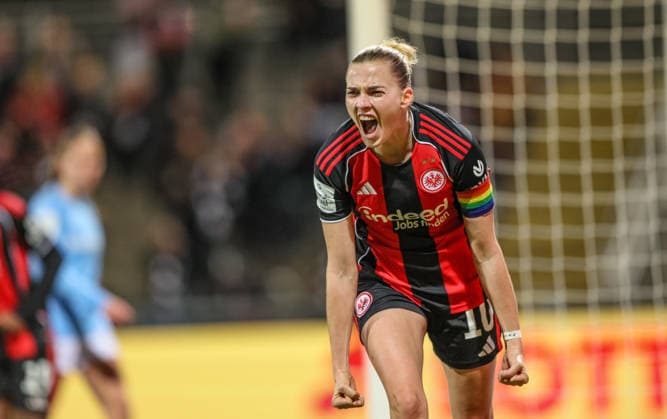 GER, Frankfurt, Eintracht Frankfurt vs SC Freiburg, Google Pixel Bundesliga, Fussball, DFB, Spielzeit 2025 2026, Stadion am Brentanobad, 19. Spieltag im Bild: Laura Freigang (Eintracht Frankfurt Frauen 10), 1:0, Tor, Jubel und Freude, Emotionen DFB DFL REGULATIONS PROHIBIT ANY USE OF PHOTOGRAPHS AS IMAGE SEQUENCES AND OR QUASI-VIDEO, 23.02.2026 Copyright: HMBxMedia HendrikxHamelau