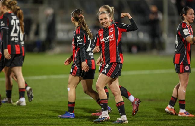 GER, Frankfurt, Eintracht Frankfurt vs SC Freiburg, Google Pixel Bundesliga, Fussball, DFB, Spielzeit 2025 2026, Stadion am Brentanobad, 19. Spieltag im Bild: Elisa Senß (Eintracht Frankfurt Frauen 6) erzielt das 2:0, Tor, Jubel und Freude, Emotionen DFB DFL REGULATIONS PROHIBIT ANY USE OF PHOTOGRAPHS AS IMAGE SEQUENCES AND OR QUASI-VIDEO, 23.02.2026 Copyright: HMBxMedia HendrikxHamelau