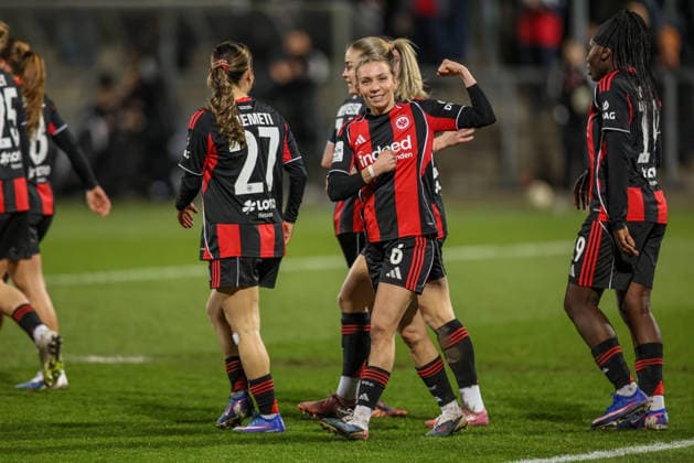 GER, Frankfurt, Eintracht Frankfurt vs SC Freiburg, Google Pixel Bundesliga, Fussball, DFB, Spielzeit 2025 2026, Stadion am Brentanobad, 19. Spieltag im Bild: Elisa Senß (Eintracht Frankfurt Frauen 6) erzielt das 2:0, Tor, Jubel und Freude, Emotionen DFB DFL REGULATIONS PROHIBIT ANY USE OF PHOTOGRAPHS AS IMAGE SEQUENCES AND OR QUASI-VIDEO, 23.02.2026 Copyright: HMBxMedia HendrikxHamelau