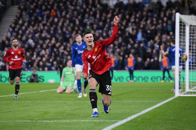 Benjamin Sesko of Manchester United, ManU celebrates scoring the first goal - Everton v Manchester United, Premier League, Hill Dickinson Stadium, Liverpool, UK, Football - 23rd February 2026 Everton v Manchester United, Premier League, Football, Hill Dickinson Stadium, Liverpool, UK - 23 Feb 2026Liverpool Hill Dickinson Stadium United Kingdom EDITORIAL USE ONLY No use with unauthorised audio, video, data, fixture lists, club league logos or live services. Online in-match use limited to 120 images, no video emulation. No use in betting, games or single club league player publications. Copyright: xMDI Shutterstockx 16687971af