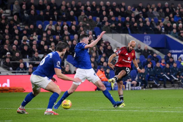 Bryan Mbeumo of Manchester United, ManU has a shot on goal - Everton v Manchester United, Premier League, Hill Dickinson Stadium, Liverpool, UK, Football - 23rd February 2026 Everton v Manchester United, Premier League, Football, Hill Dickinson Stadium, Liverpool, UK - 23 Feb 2026Liverpool Hill Dickinson Stadium United Kingdom EDITORIAL USE ONLY No use with unauthorised audio, video, data, fixture lists, club league logos or live services. Online in-match use limited to 120 images, no video emulation. No use in betting, games or single club league player publications. Copyright: xMDI Shutterstockx 16687971bi