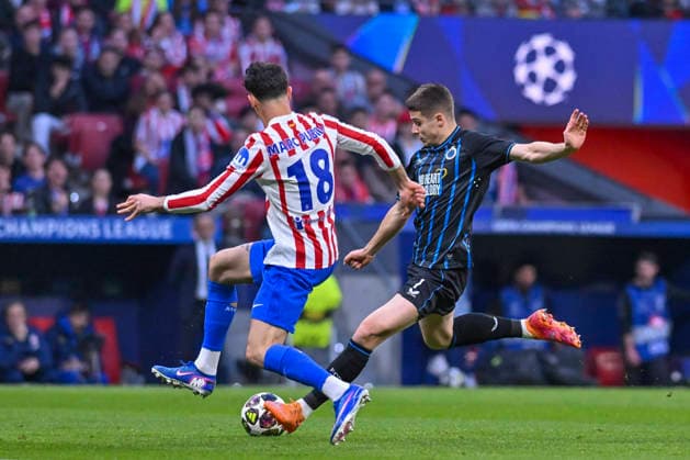February 24, 2026, Madrid, Madrid, Spain: NICOLO TRESOLDI of Club Brujas KV shoots for goal during the Champions League match, second leg of the Play-Off between ATLo°TICO DE MADRID and CLUB BRUJAS KV, held on February 24, 2026, at the Riad Air Metropolitano, Madrid, Spain. ATLETICO DE MADRID Vs CLUB BRUJAS KV Champions League Match, Season 25 26 (02 24 26) - ZUMAc312 20260224_zsp_c312_019 Copyright: xOscarxManuelxSanchezx