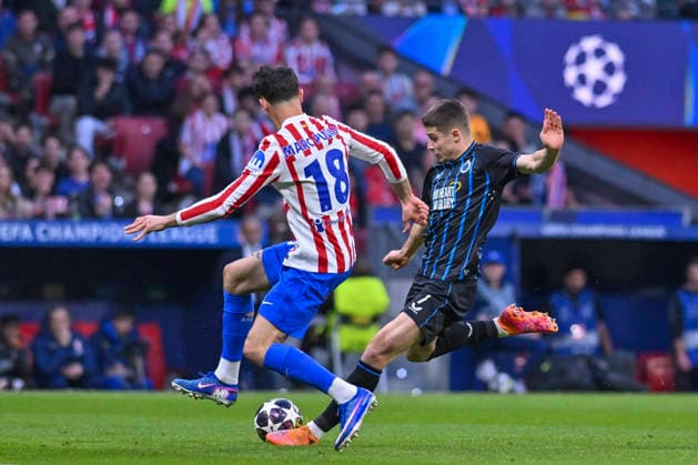 February 24, 2026, Madrid, Madrid, Spain: NICOLO TRESOLDI of Club Brujas KV shoots for goal during the Champions League match, second leg of the Play-Off between ATLo°TICO DE MADRID and CLUB BRUJAS KV, held on February 24, 2026, at the Riad Air Metropolitano, Madrid, Spain. ATLETICO DE MADRID Vs CLUB BRUJAS KV Champions League Match, Season 25 26 (02 24 26) - ZUMAc312 20260224_zsp_c312_020 Copyright: xOscarxManuelxSanchezx