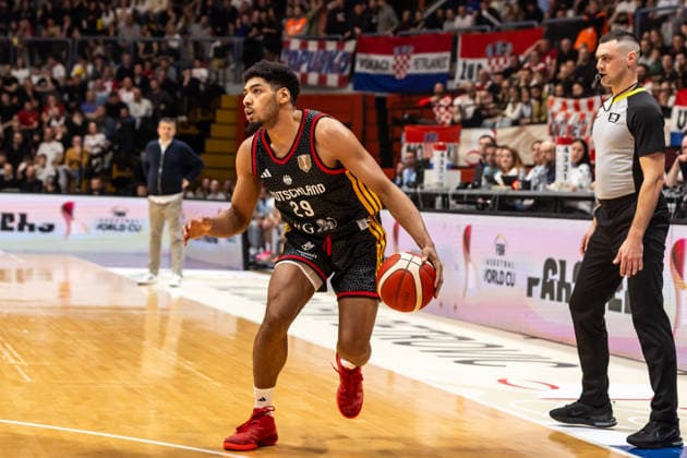 GER, FIBA Basketball World Cup 2027, European Qualifiers, Kroatien-Deutschland. 27.02.2026, Drazen Petrovic Basketball Center, Zagreb, GER, FIBA Basketball World Cup 2027, European Qualifiers, Kroatien-Deutschland. Kostja Mushidi (Deutschland, No29) Â Foto: Alexander Trienitz Zagreb Drazen Petrovic Basketball Center Zagreb Kroatien