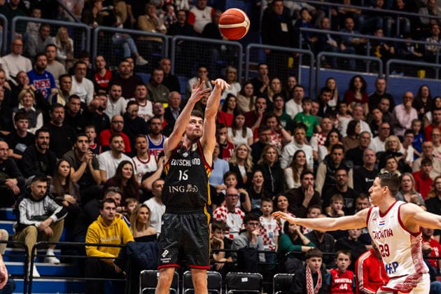 GER, FIBA Basketball World Cup 2027, European Qualifiers, Kroatien-Deutschland. 27.02.2026, Drazen Petrovic Basketball Center, Zagreb, GER, FIBA Basketball World Cup 2027, European Qualifiers, Kroatien-Deutschland. Jonas Mattisseck (Deutschland, No15) Â Foto: Alexander Trienitz Zagreb Drazen Petrovic Basketball Center Zagreb Kroatien