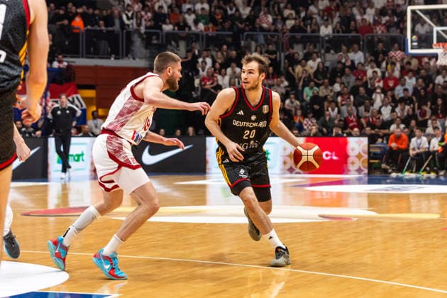 GER, FIBA Basketball World Cup 2027, European Qualifiers, Kroatien-Deutschland. 27.02.2026, Drazen Petrovic Basketball Center, Zagreb, GER, FIBA Basketball World Cup 2027, European Qualifiers, Kroatien-Deutschland. Malte Delow (Deutschland, No20) Â Foto: Alexander Trienitz Zagreb Drazen Petrovic Basketball Center Zagreb Kroatien