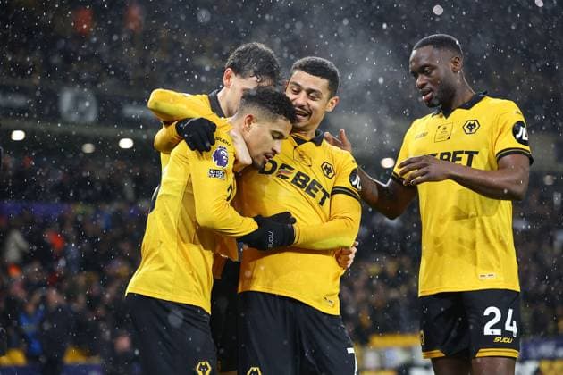 Joao Gomes of Wolverhampton Wanderers celebrates scoring the opening goal Wolverhampton Wanderers v Aston Villa, Premier League, Football, Molineux, Wolverhampton, UK - 27 Feb 2026Wolverhampton Molineux United Kingdom EDITORIAL USE ONLY No use with unauthorised audio, video, data, fixture lists, club league logos or live services. Online in-match use limited to 120 images, no video emulation. No use in betting, games or single club league player publications. Copyright: xMichaelxZemanek Shutterstockx 16701657ab