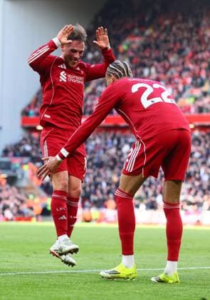 Alexis Mac Allister of Liverpool celebrates scoring to make it 3-0 Liverpool v West Ham United, Premier League, Football, Anfield, Liverpool, UK - 28 Feb 2026Liverpool Anfield United Kingdom EDITORIAL USE ONLY No use with unauthorised audio, video, data, fixture lists, club league logos or live services. Online in-match use limited to 120 images, no video emulation. No use in betting, games or single club league player publications. Copyright: xPaulxCurrie Shutterstockx 16708425cm