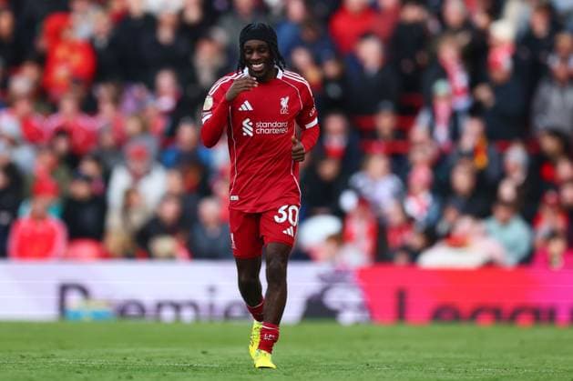 Jeremie Frimpong of Liverpool celebrates scoring the 5th goal Liverpool v West Ham United, Premier League, Football, Anfield, Liverpool, UK - 28 Feb 2026Liverpool Anfield United Kingdom EDITORIAL USE ONLY No use with unauthorised audio, video, data, fixture lists, club league logos or live services. Online in-match use limited to 120 images, no video emulation. No use in betting, games or single club league player publications. Copyright: xPaulxCurrie Shutterstockx 16708425ee