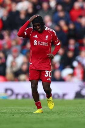 Jeremie Frimpong of Liverpool celebrates scoring the 5th goal Liverpool v West Ham United, Premier League, Football, Anfield, Liverpool, UK - 28 Feb 2026Liverpool Anfield United Kingdom EDITORIAL USE ONLY No use with unauthorised audio, video, data, fixture lists, club league logos or live services. Online in-match use limited to 120 images, no video emulation. No use in betting, games or single club league player publications. Copyright: xPaulxCurrie Shutterstockx 16708425ed