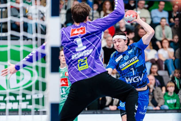 v.l. Malte Semisch (GWD Minden, 01), Kasper Thorsen Lien (TVB Stuttgart, 07) GER, GWD Minden vs. TVB Stuttgart, Handball, 1. Bundesliga, 23. Spieltag, Spielzeit 2025 2026, 01.03.2026 GER, GWD Minden vs. TVB Stuttgart, Handball, 1. Bundesliga, 23. Spieltag, Spielzeit 2025 2026, 01.03.2026 Minden Copyright: xEibner-Pressefoto JanxRollingerx EP_JSK