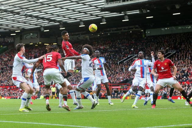 Casemiro of Manchester United, ManU heads a free kick just wide Manchester United v Crystal Palace, Premier League, Football, Old Trafford, Manchester, UK - 01 Mar 2026Manchester Old Trafford United Kingdom EDITORIAL USE ONLY No use with unauthorised audio, video, data, fixture lists, club league logos or live services. Online in-match use limited to 120 images, no video emulation. No use in betting, games or single club league player publications. Copyright: xPhilxOldham Shutterstockx 16708837aj