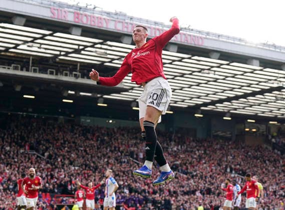Manchester, England, 1st March 2026. Benjamin Sesko of Manchester United, ManU celebrates scoring the second goal during the Manchester United vs Crystal Palace Premier League match at Old Trafford, Manchester. Picture credit should read: Andrew Yates Sportimage EDITORIAL USE ONLY. No use with unauthorised audio, video, data, fixture lists, club league logos or live services. Online in-match use limited to 120 images, no video emulation. No use in betting, games or single club league player publications. SPI_057_AY_Man_Utd_Palace SPI-4566-0057