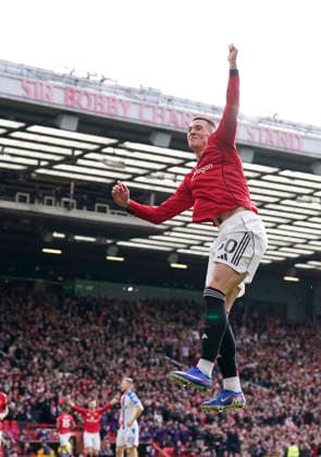 Manchester, England, 1st March 2026. Benjamin Sesko of Manchester United, ManU celebrates scoring the second goal during the Manchester United vs Crystal Palace Premier League match at Old Trafford, Manchester. Picture credit should read: Andrew Yates Sportimage EDITORIAL USE ONLY. No use with unauthorised audio, video, data, fixture lists, club league logos or live services. Online in-match use limited to 120 images, no video emulation. No use in betting, games or single club league player publications. SPI_061_AY_Man_Utd_Palace SPI-4566-0061