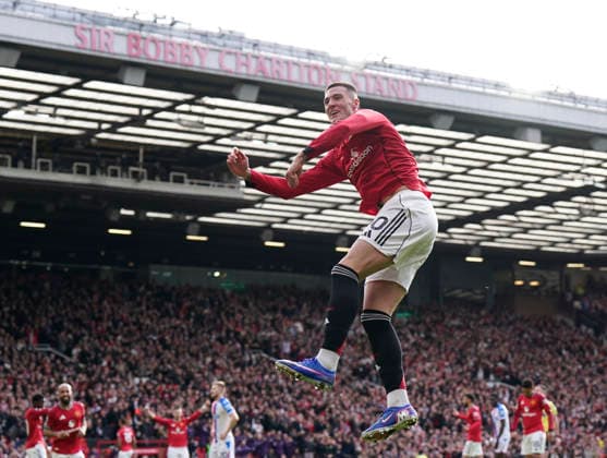 Manchester, England, 1st March 2026. Benjamin Sesko of Manchester United, ManU celebrates scoring the second goal during the Manchester United vs Crystal Palace Premier League match at Old Trafford, Manchester. Picture credit should read: Andrew Yates Sportimage EDITORIAL USE ONLY. No use with unauthorised audio, video, data, fixture lists, club league logos or live services. Online in-match use limited to 120 images, no video emulation. No use in betting, games or single club league player publications. SPI_063_AY_Man_Utd_Palace SPI-4566-0063
