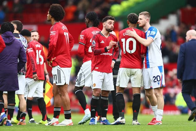 Bruno Fernandes has words of advice for Matheus Cunha of Manchester United, ManU at full time Manchester United v Crystal Palace, Premier League, Football, Old Trafford, Manchester, UK - 01 Mar 2026Manchester Old Trafford United Kingdom EDITORIAL USE ONLY No use with unauthorised audio, video, data, fixture lists, club league logos or live services. Online in-match use limited to 120 images, no video emulation. No use in betting, games or single club league player publications. Copyright: xPhilxOldham Shutterstockx 16708837bj