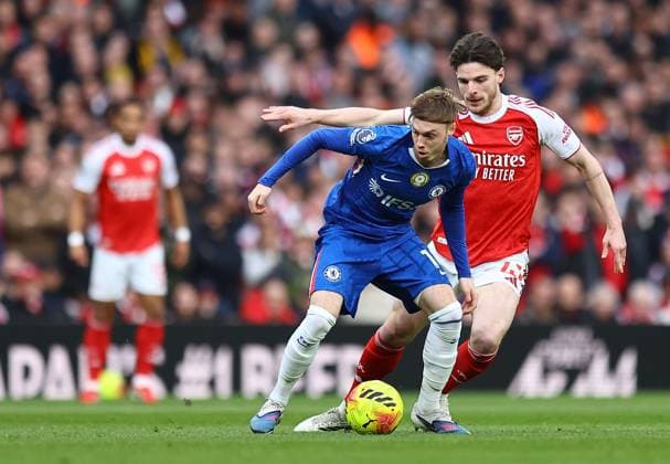 Cole Palmer of Chelsea and Declan Rice of Arsenal Arsenal v Chelsea, Premier League, Football, Emirates Stadium, London, UK - 01 Mar 2026London Emirates Stadium United Kingdom EDITORIAL USE ONLY No use with unauthorised audio, video, data, fixture lists, club league logos or live services. Online in-match use limited to 120 images, no video emulation. No use in betting, games or single club league player publications. Copyright: xMichaelxZemanek Shutterstockx 16708844i