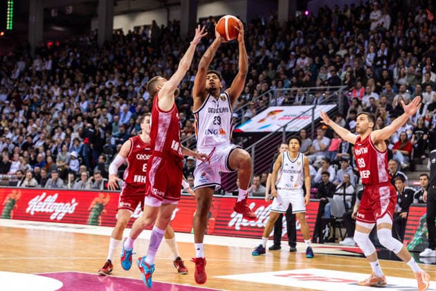 GER, FIBA Basketball World Cup 2027, European Qualifiers, Deutschland-Kroatien. 01.03.2026, Telekom Dome, Bonn, GER, FIBA Basketball World Cup 2027, European Qualifiers, Deutschland-Kroatien. Kostja Mushidi (Deutschland, No29) Â Foto: Alexander Trienitz Bonn Telekom Dome Nordrhein-Westfalen Deutschland